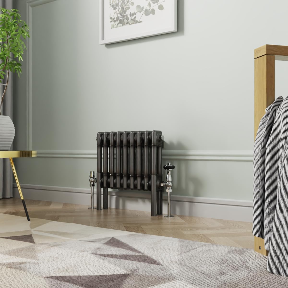 NRG Traditional Horizontal Cast Iron Style Radiator Raw Metal Double Column 300 x 425mm Central Heating Bathroom Designer Radiators Rad