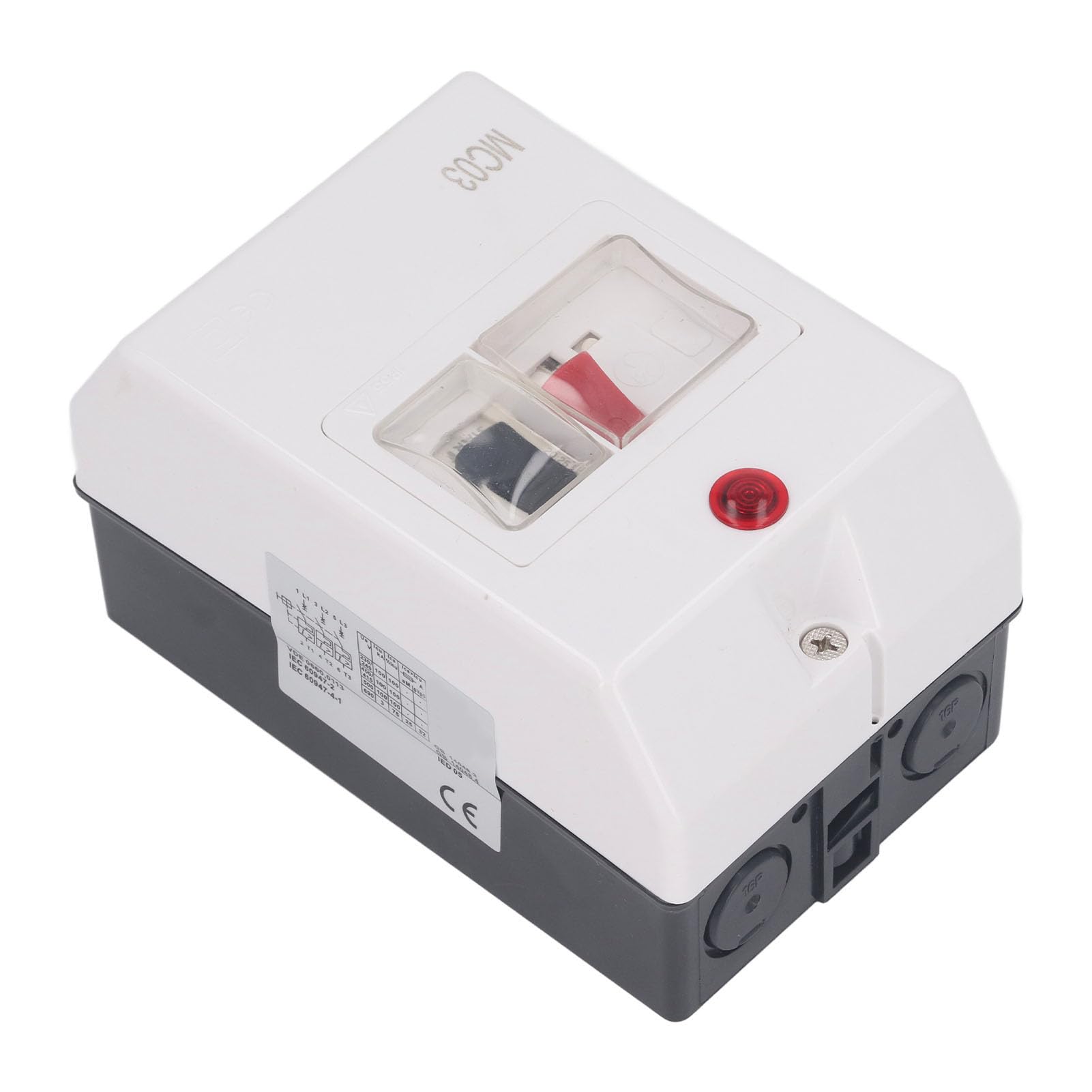 Disjoncteur de moteur avec voyant lumineux 6A à 10A 690V AC3 50Hz 60Hz Interrupteur de démarrage de surcharge magnétique thermique IP55 Boîtier ABS 230V 240V 400V 415V 500V