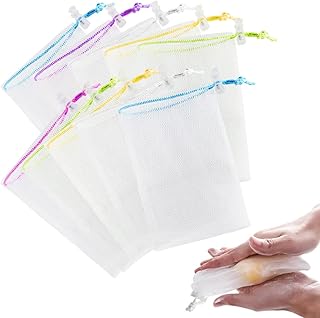FHDUSRYO 10 PCS Handmade Soap Bubble Mesh Bags, Mesh Soap Saver Pouch Bag Sack with Drawstring, Face Cleansing Foaming Nets for Bath