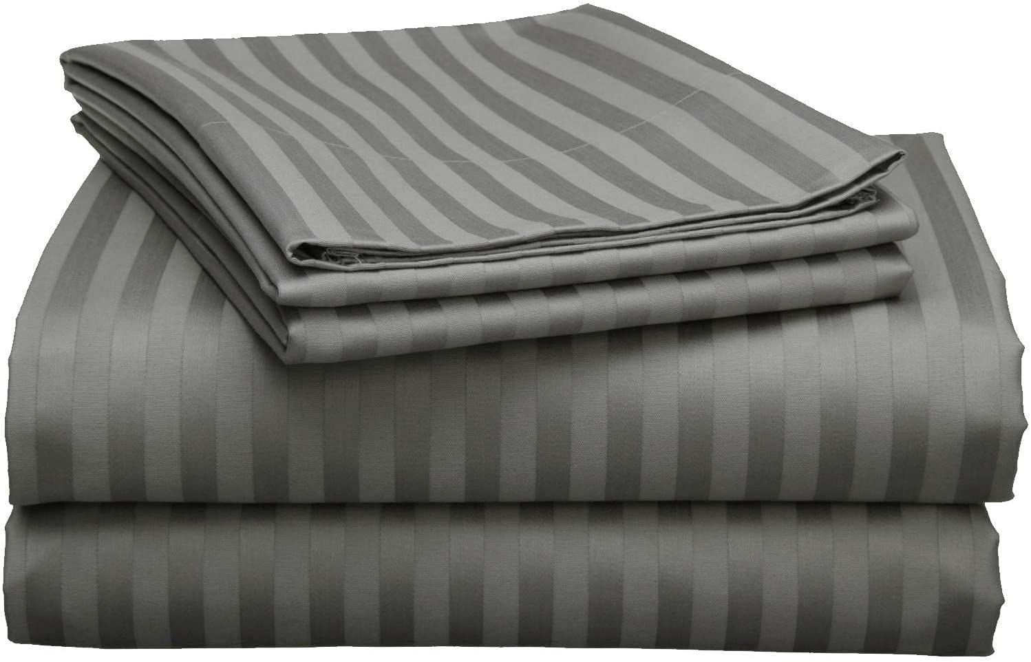 BALAJI EXPORT Super Soft & Luxurious Fitted Bed Sheet 3 PCS Set with Fits Upto 10-inch Mattresses, 400 Thread Count (1 Fitted Sheet and 2 Pillow Cases) 100% Egyptian Cotton-King Size Dark Grey Stripe