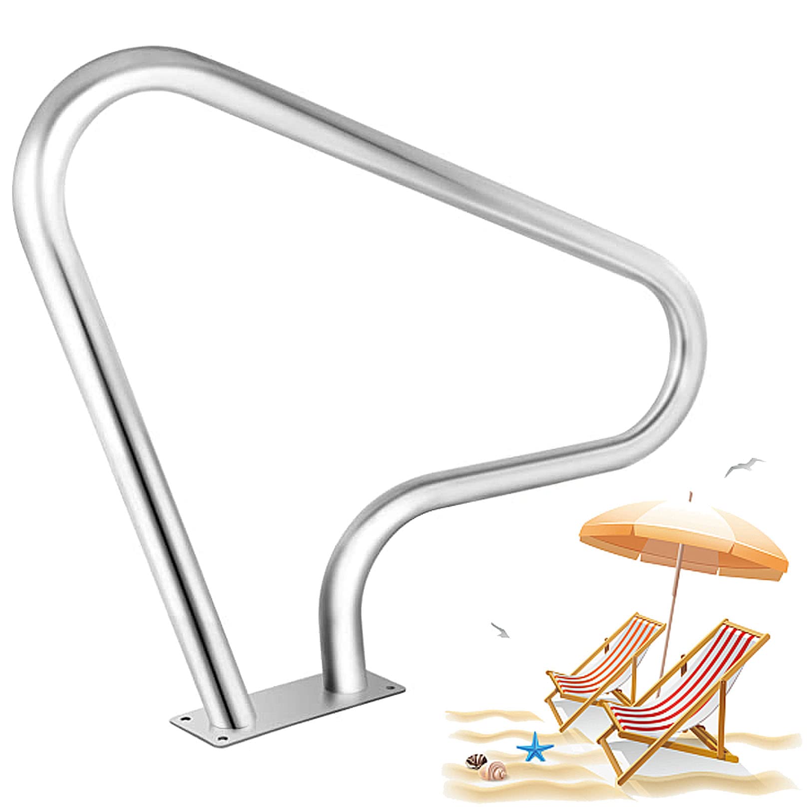 Swimming Pool Safety Hand Rail Pool Handrails Pool Safety Handrail, 304 Stainless Steel Safe Non-Slip Swimming Pool Handrail, 3-Bends Rails, Easy Mount