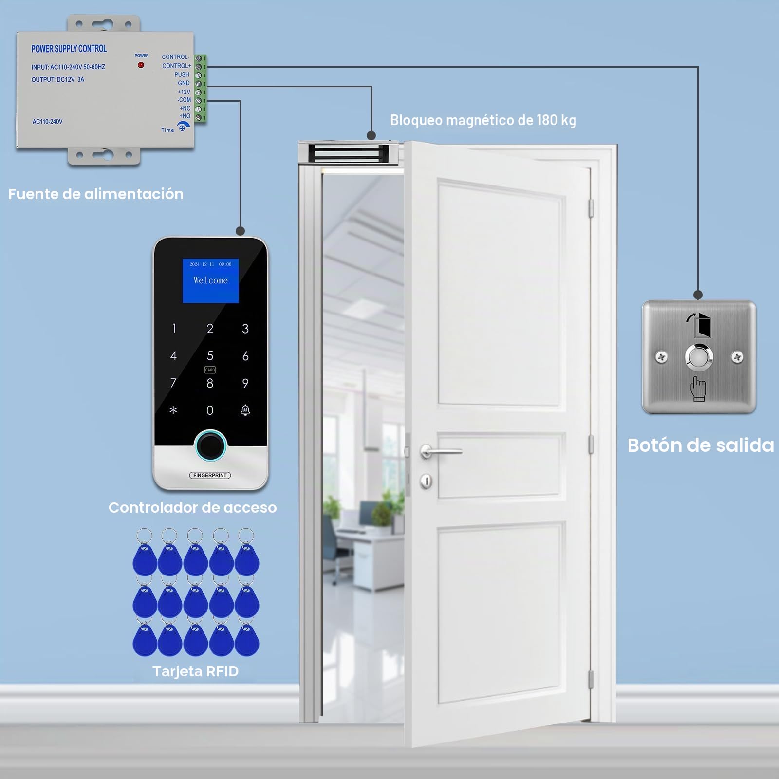 Bluetooth Tuya App Kit de Control de Acceso con RFID y Teclado Inteligente para Huellas Dactilares 180KG/350LB Cerradura Magnética IC Llavero Abridor 13.56MHz
