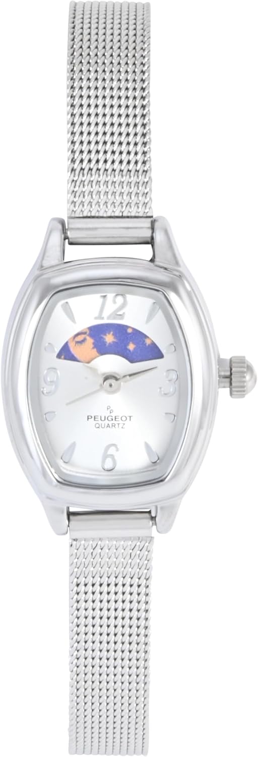 Peugeot Women's Slim Mesh Decorative Sun Moon Phase Vintage Dress Watch with Date