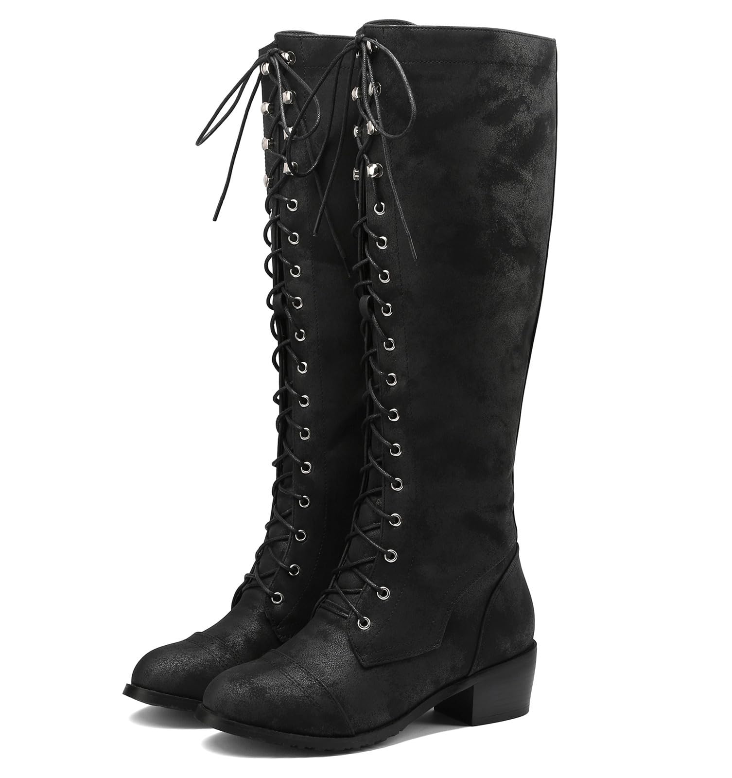 DADAWEN Womens Over The Knee Thigh High Chunky Heel Boots with Side Zipper Lace Up Fashion Combat Boots