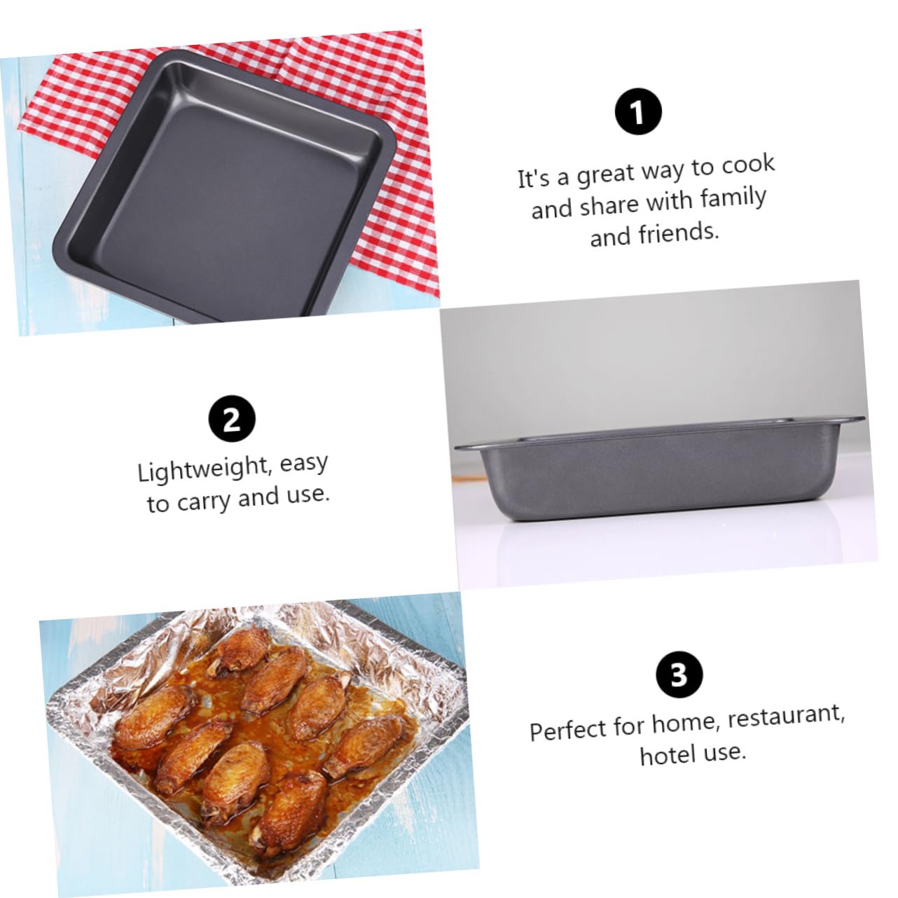 OKUMEYR 1Pc Non Stick Square Baking Pan Bakeware for Cakes Bbq Extra Thick Construction for Even Heat Distribution Lightweight Kitchen Fry Pan