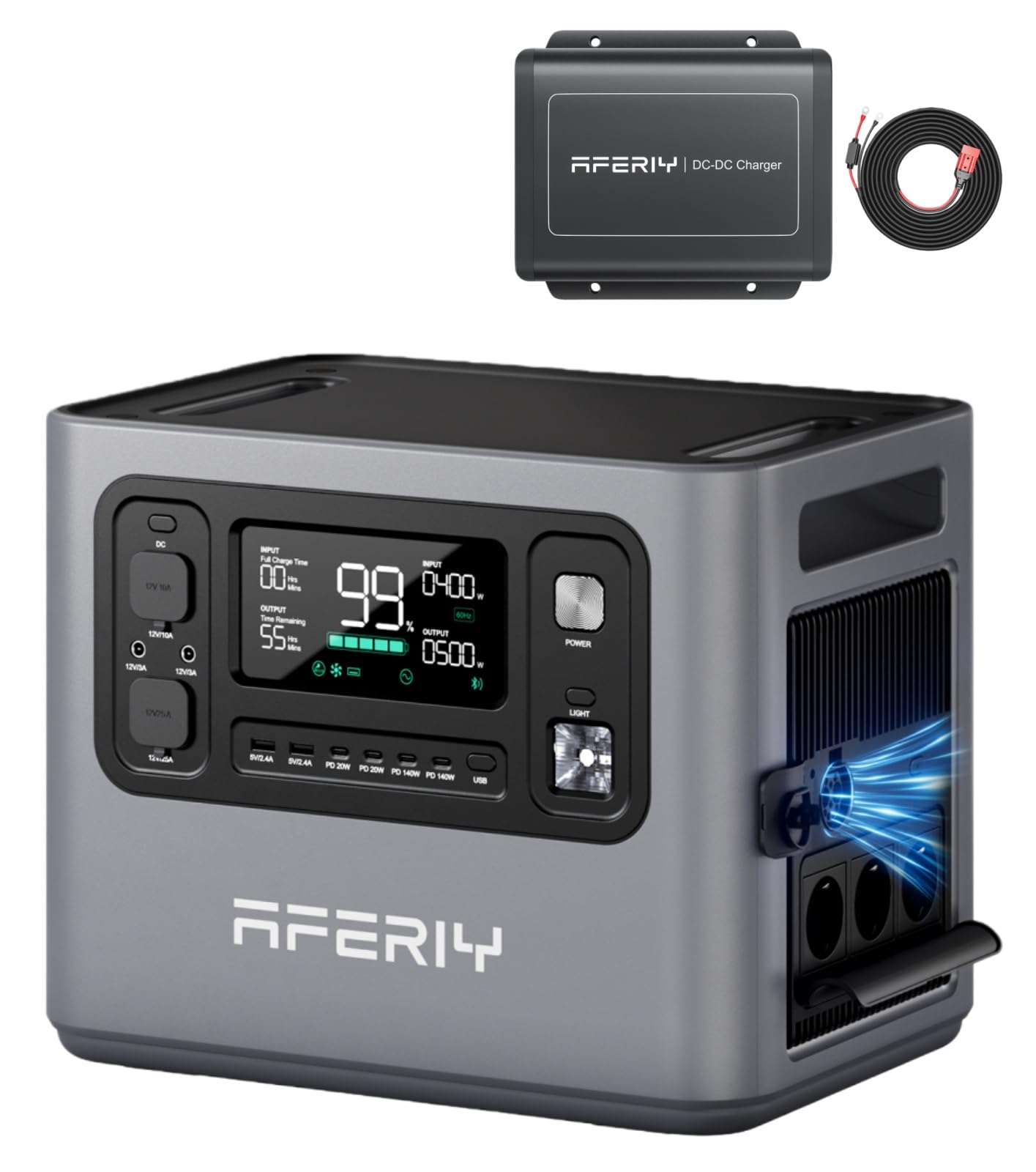 AFERIY P280 Station Electrique Portable 2800W, avec Chargeur de batterie 580W, P280 Ensemble - Generateur Electrique Portable avec Chargeur Rapide DC-DC pour Usage Domestique/Camping/Panne de Courant