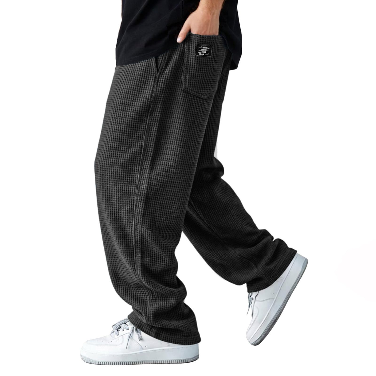 Pantaloni da allenamento da uomo, con vita elasticizzata, bodybuilding cargo, pantaloni giapponesi, casual, Y2K, per attività all'aria aperta, con coulisse, gamba larga, pantaloni lunghi
