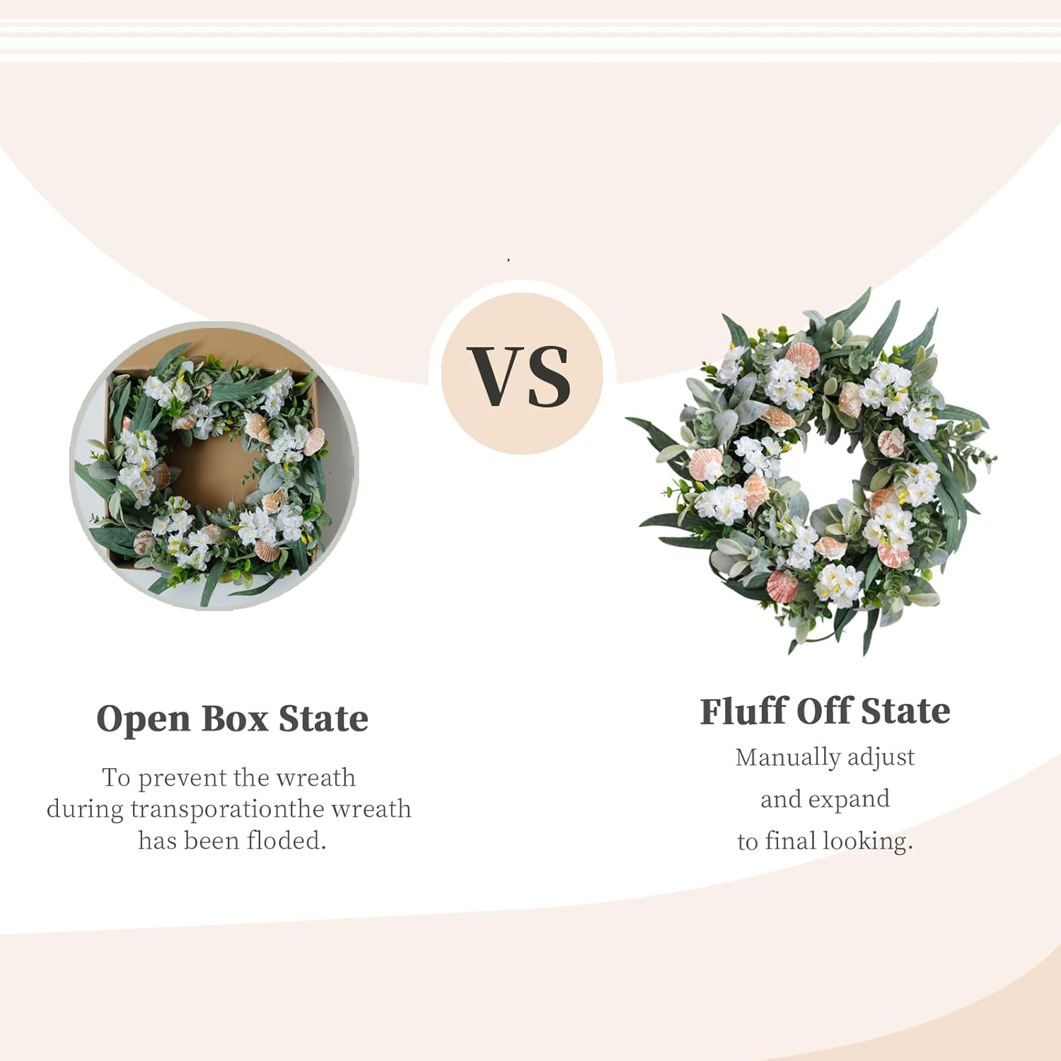 22 Inch Spring/Summer Seashell Wreaths for Front Door - Coastal Beach Decor with Starfish, Shells,Eucalyptus, and White Flowers - Indoor Outdoor Home Window Wall Hanging Decor for All Seasons