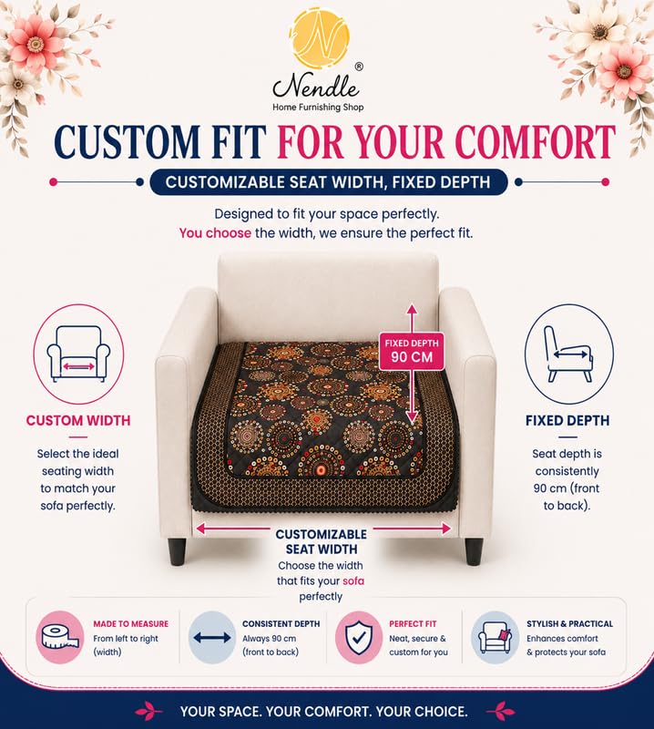 Image of Nendle Quilted Customisable Digital Printed Sofa Mat Cover with Fixed Seat Depth of 36 Inches | Premium Velvet Fabric Furniture Protector for Custom Fit