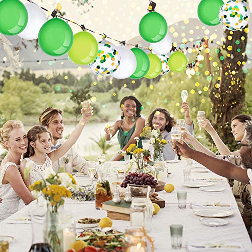 Image of KBZVNAF Green White Latex Party Balloons - 50pcs 12 inch White Green Gold Confetti Balloons for Jungle Theme Party Balloons Supplies