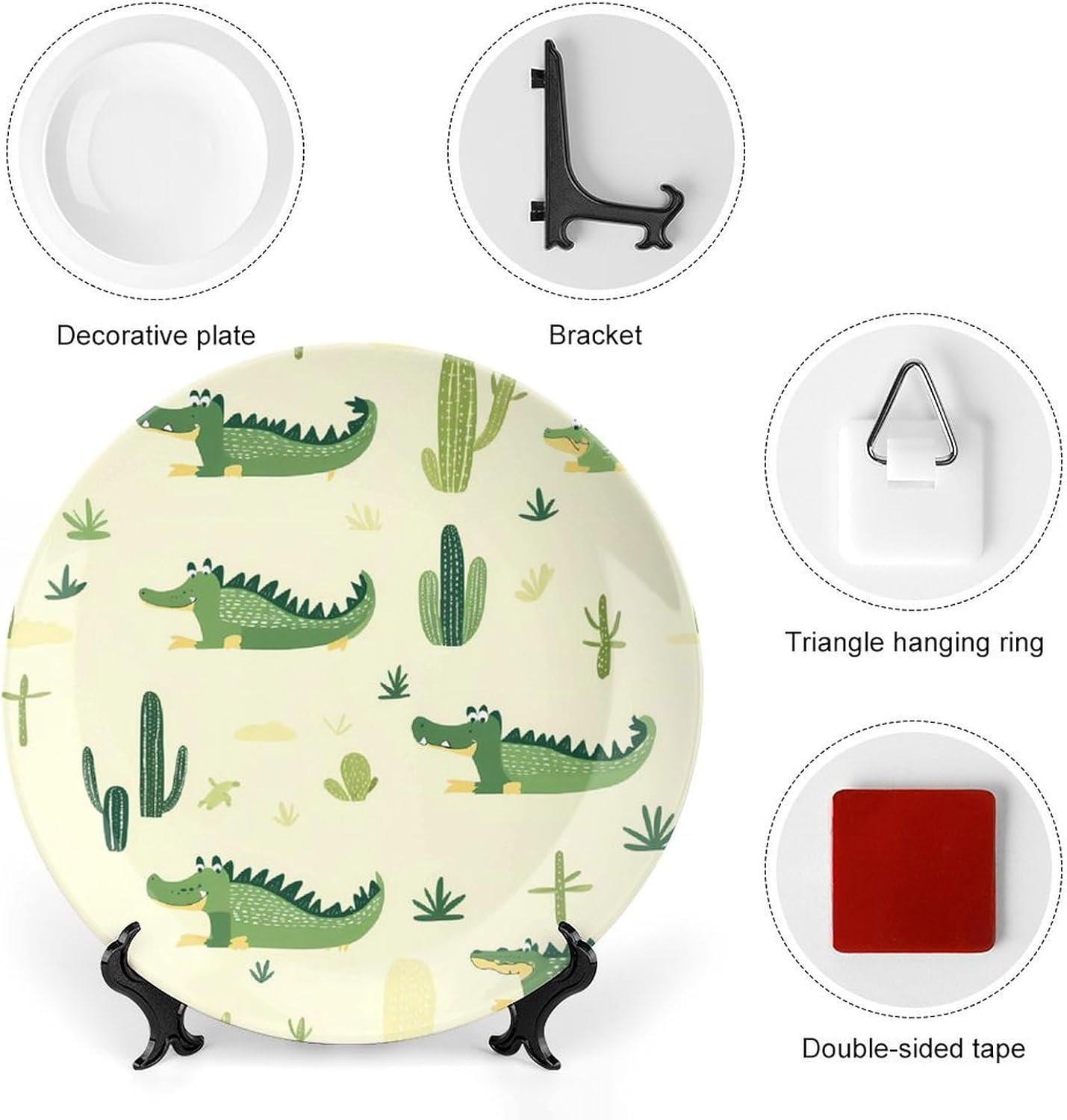 Alligators Cactus Decorative Plates for Display Ceramic Plate Tray with Stand Hanger Home Decor