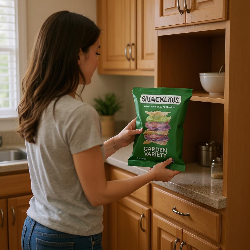 SNACKLINS Plant Based Crisps Garden Variety - NEW FLAVOR - Multi Serve | Plant-Based Crisps | Low Calorie | Gluten-Free | Kosher For Passover | 3oz Family Sized Bag (3oz - 6 Pack, Garden Variety)