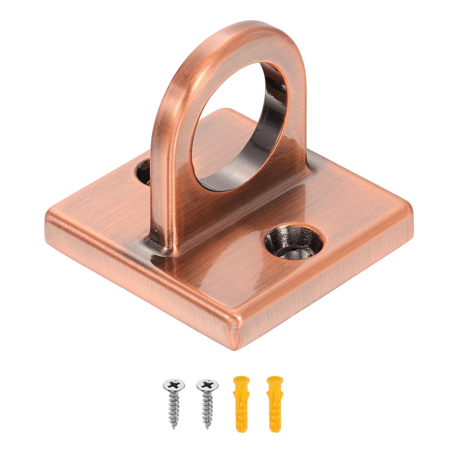 sourcing map Eye Plate Hook, Zinc Alloy Metal Ceiling Hook Eye Pad Loop with 2 Screws 2 Expansion Screws for Ropes Chains Hanging Signs Barrier Lines Hanging Plants, Red Bronze