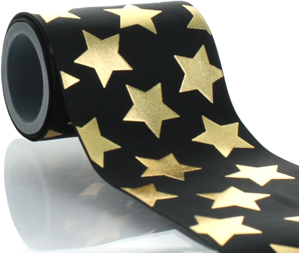 3" Black w/Ombre Rainbow Stars Grosgrain Ribbon 100yd