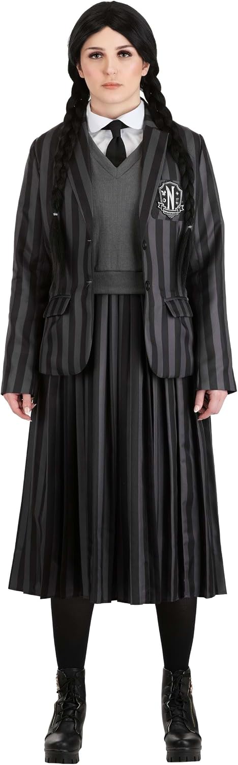 Nevermore Academy Wednesday Addams Costume for Women with Blazer, Shirt, Vest, Skirt, and Tie | Halloween Uniform Outfit