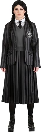 Nevermore Academy Wednesday Addams Costume for Women with Blazer, Shirt, Vest, Skirt, and Tie | Halloween Uniform Outfit