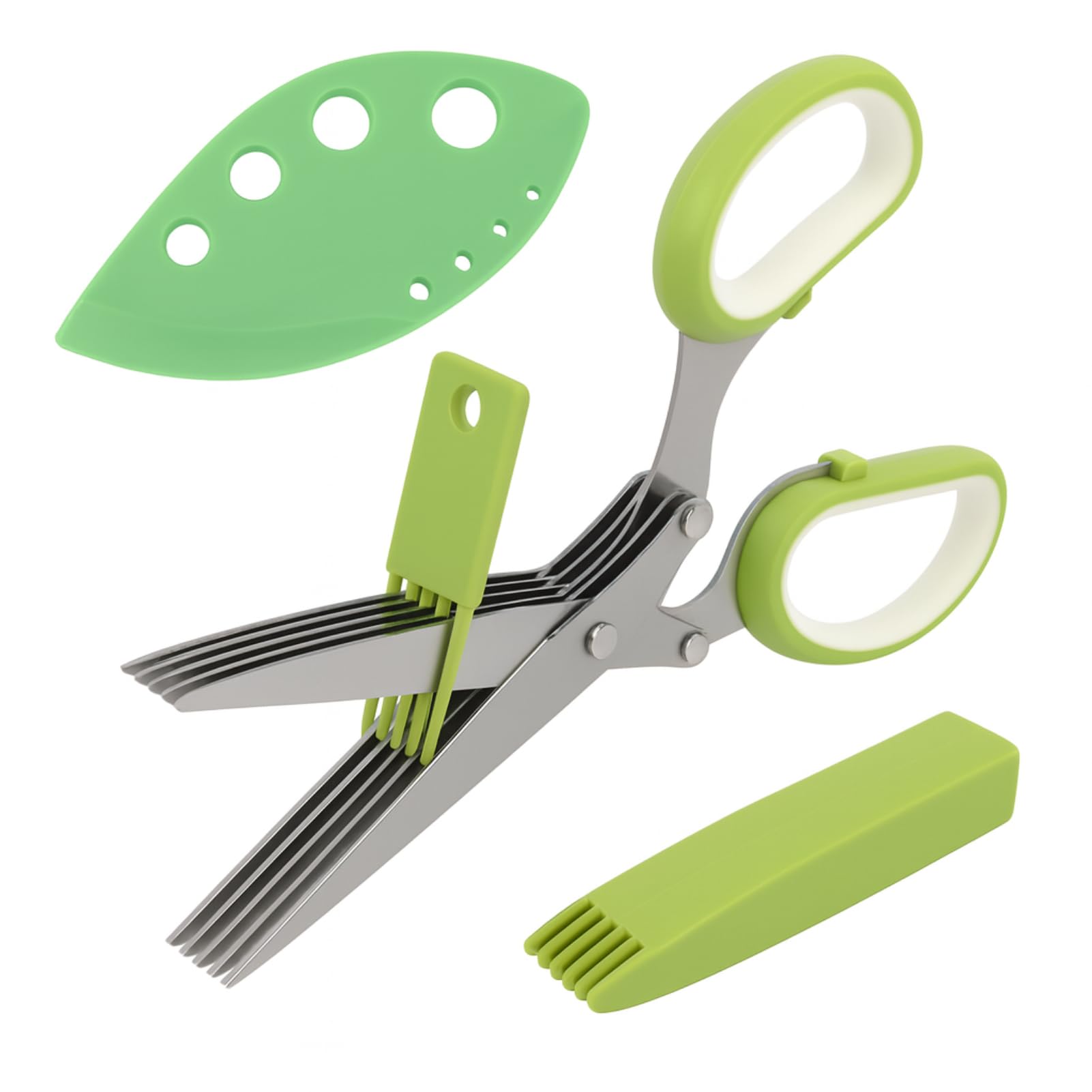 Forbici per Erbe Aromatiche in Acciaio Inox con 5 Lame Affilate, Manico Ergonomico
