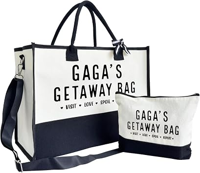 SUSZDOU GAGA Gift, GAGAs Getaway Bag, Canvas Beach Bag, Canvas Tote Bag for Women Picnic Shopping Holiday or Camping Tote, Fun Grandma Gift Idea, Birthday or Mothers Day Present for Grandparents