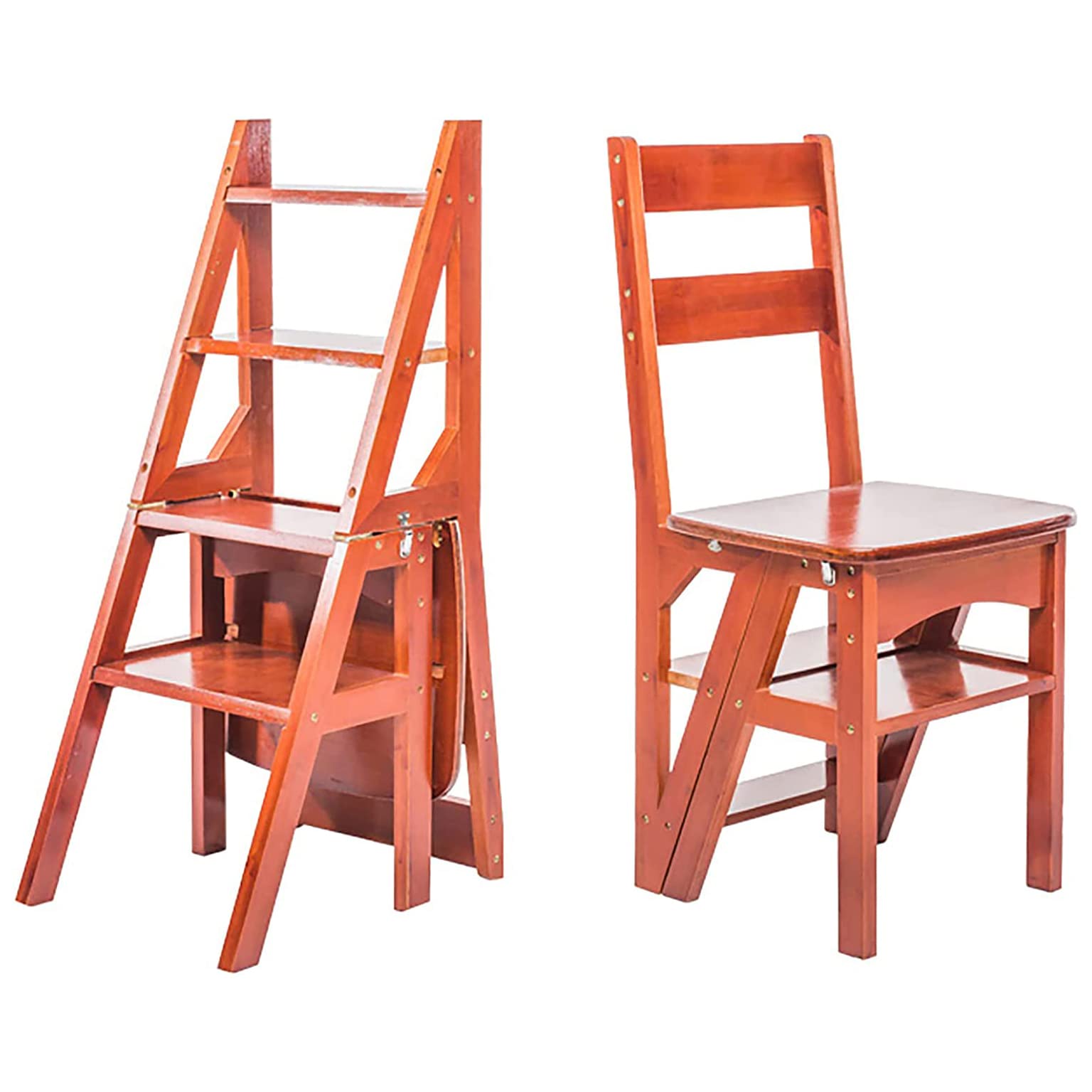 Wooden Folding Library Ladder Chair,Step Ladders,Foldable Chair Counter Chair Step Stool for Adults,2 in 1 Ladder Chair Storage Shelf for Indoor(Pine)