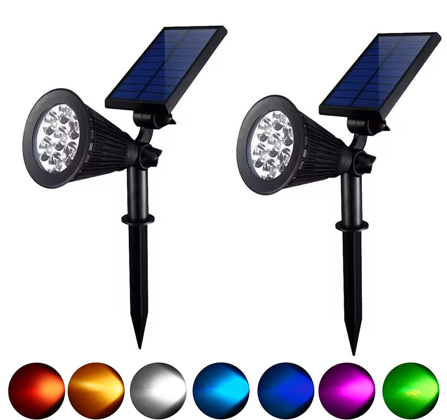 2Pack Solar Spotlights, 2 in 1 Waterproof 7 LED Fixed Colored Solar Adjustable Wall Lights Landscape Lighting Dark Sensor Auto On/Off for Tree Walkway Garden Yard (Colorful-2Pcs)