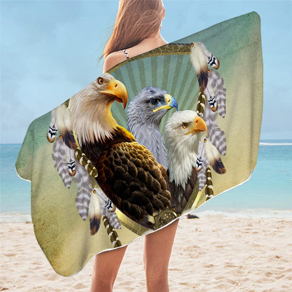 Lsjuee Large Travel Towel, Eagle Bath Towel 3D Printed Microfiber Beach Towel Compatible with Adults Rectangle American Flag Towel