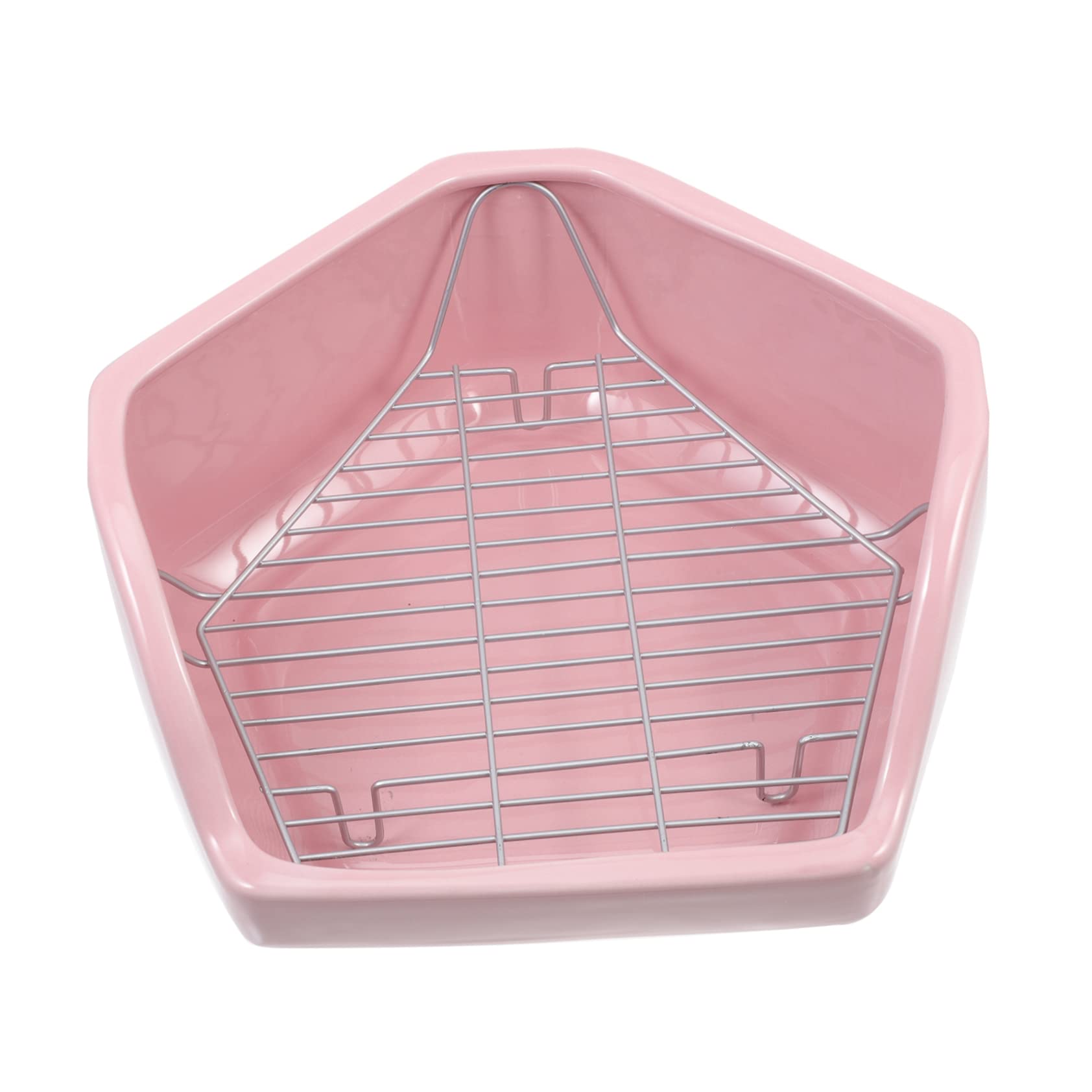 Mipcase Inodoro de Cerámica Antideslizante Rejilla Desmontable para Conejos y Cobayas Pentagonal Caja de Baño Rosa para Mascotas Pequeñas