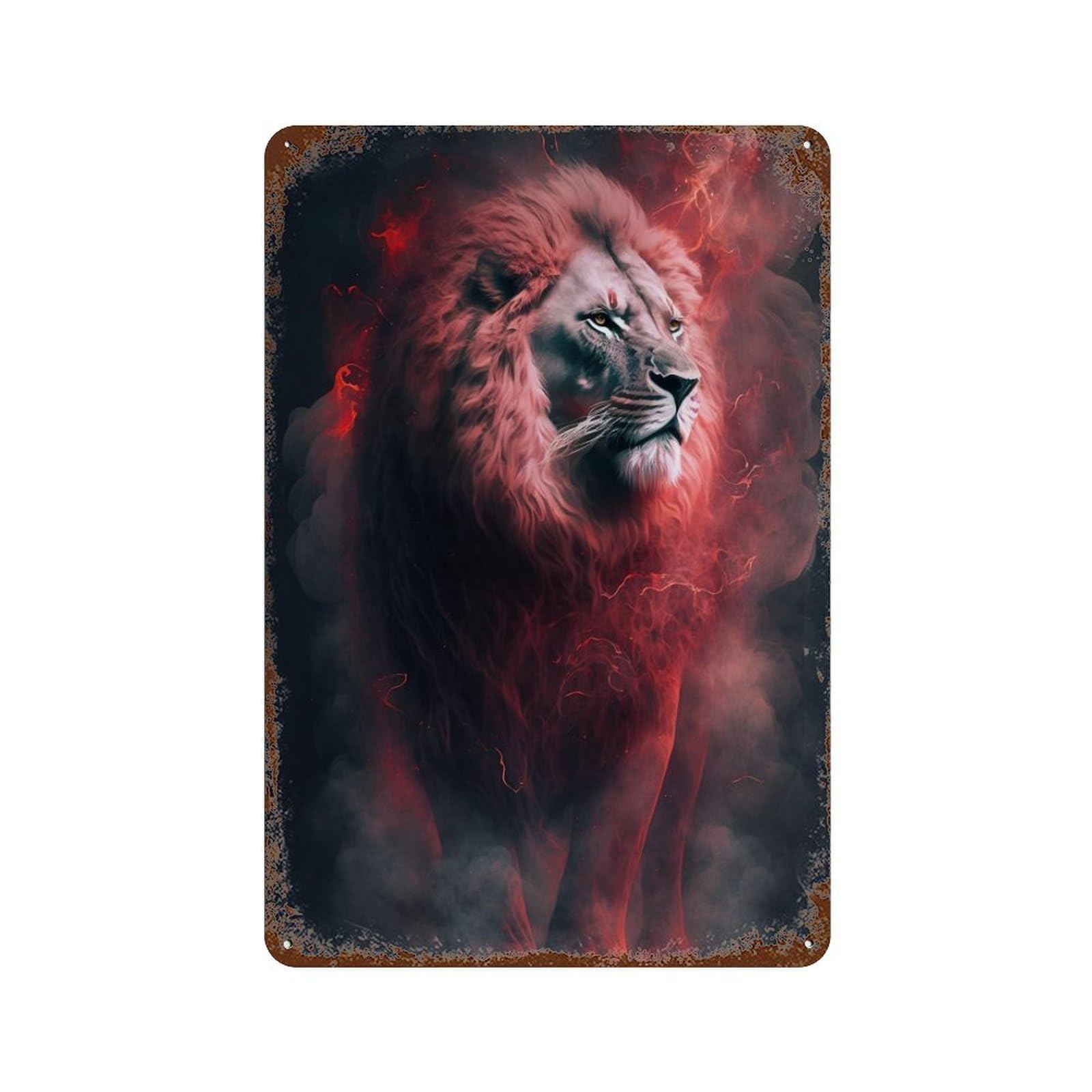 Rust Effect Flaming Lion Art Print -5 Rusty Metal Tin Sign 11.8"x7.9", Farmhouse Wall Decor for Cafe, Home Bar And Lounge Decor