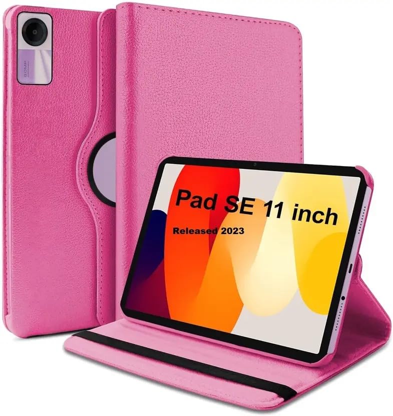 Image of CASEOUS Flip Cover Back Case for Xiaomi Redmi Pad SE 11 Inch, PU Leather Case, 360 Rotatable Multi-Angle Protection Stand Protective Case (Pink, Redmi Pad SE 11 Inch)