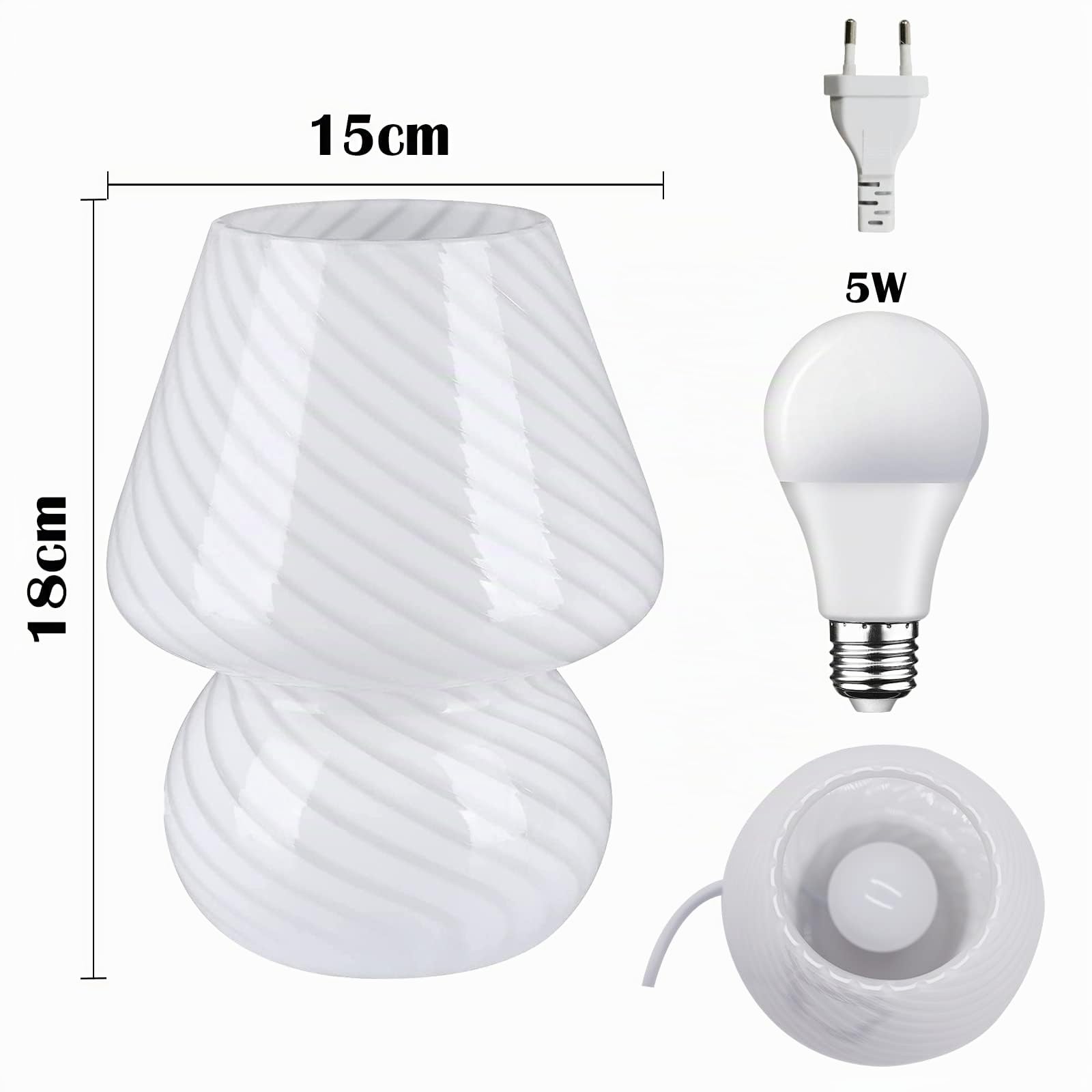 MLOQI Lampe de Table de Champignon, Lumière de nuit en Verre Chambre à Coucher, Lampe De Chevet, Blanc