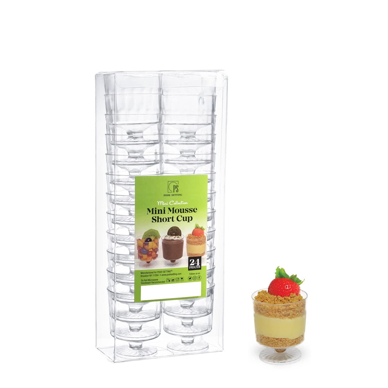 Posh Setting Mini Collection, Mini Mousse Cup, Heavyweight Clear Plastic Dessert Cups, Elegant Disposable Mini 1.5oz Mousse Cups, Great For Desserts. (24 CT)