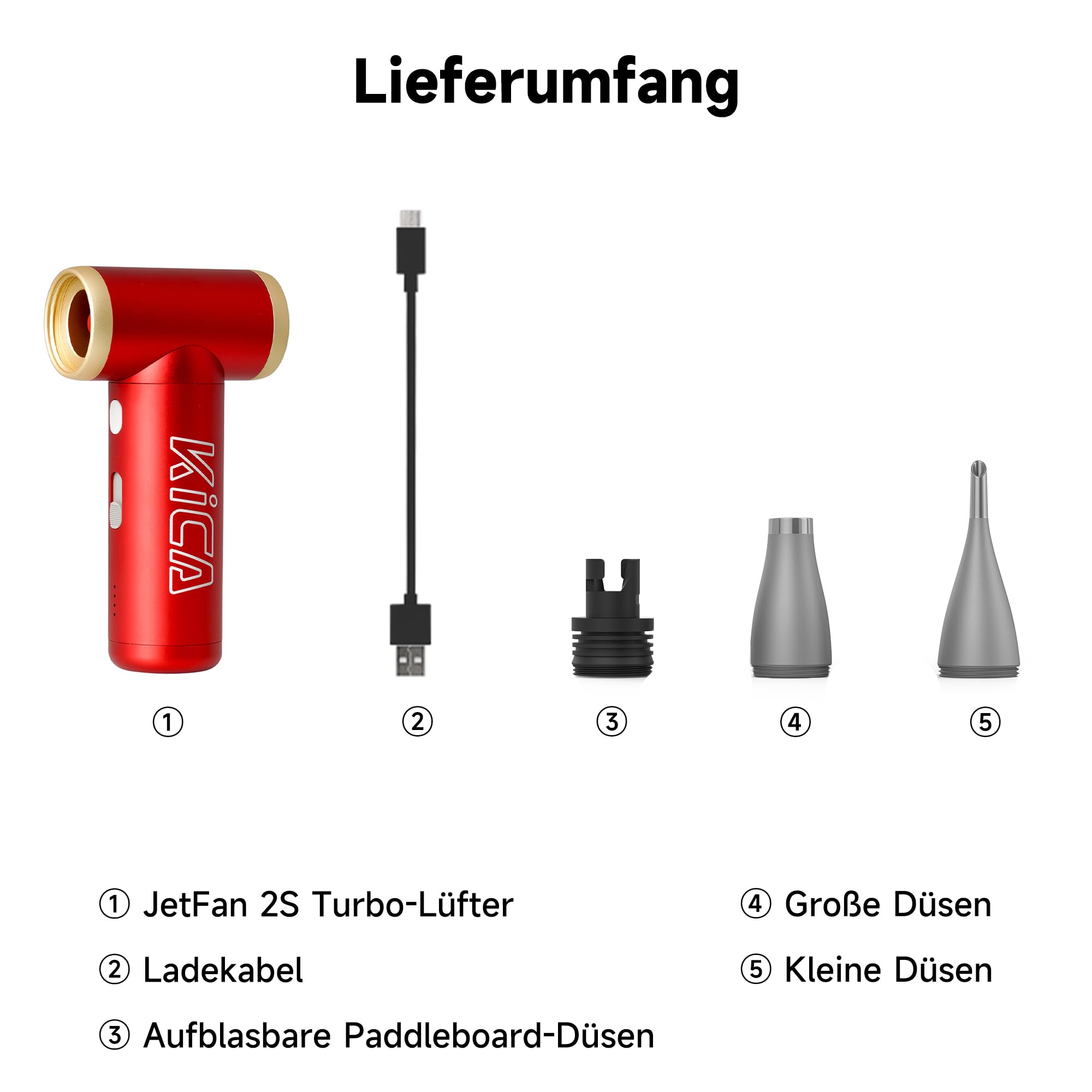 Kica JetFan 2S Elektrische Staubgebläse 117000 U/min Mini Air Duster Stufenloser Regelung Turbotaste Rot