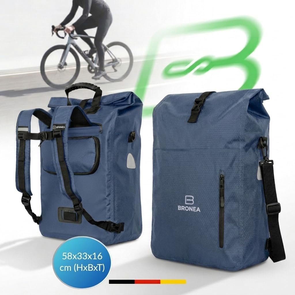 3 in 1 Fahrradtasche Wasserdicht - 28L - Rucksack & Umhängetasche, Gepäckträgertasche für Fahrrad, WaterBlock Material, Integrierte Laptoptasche, Schnellmontage Gepäckträger | JEANSBLUE