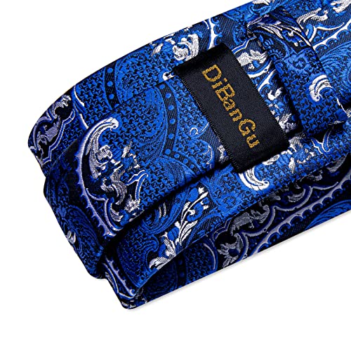 Image of DiBanGu Extra Long Tie for Men 63 inch XL Silk Necktie Set | Pocket Square and Cufflinks, Big and Tall, Jacquard Woven, Gift Box, Paisley /Plaid /Solid /Striped, for Weddinng Party Business