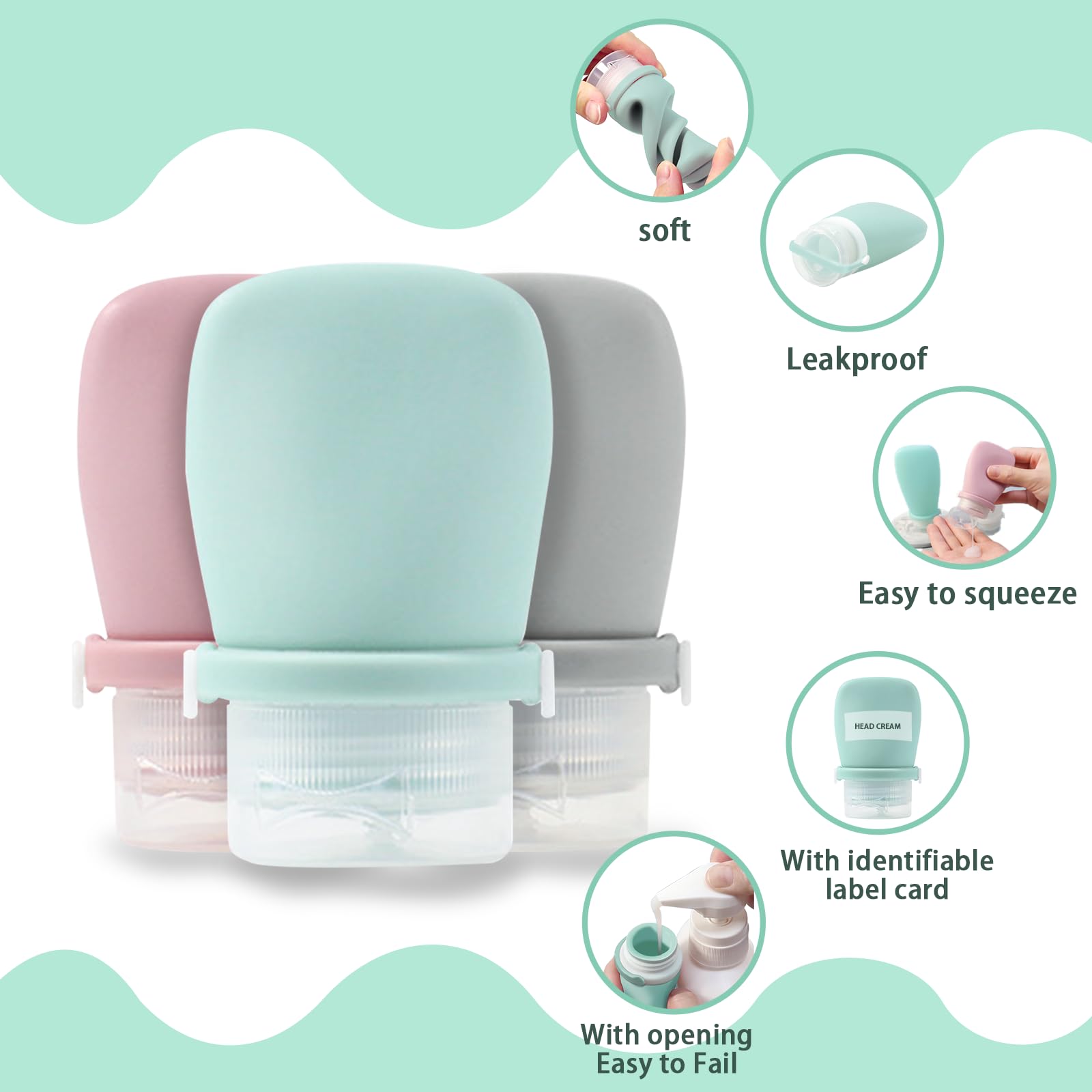 RILYSUN Silicone Travel Bottles Set for Toiletries Leak Proof Refillable Squeezable Containers - Image 2