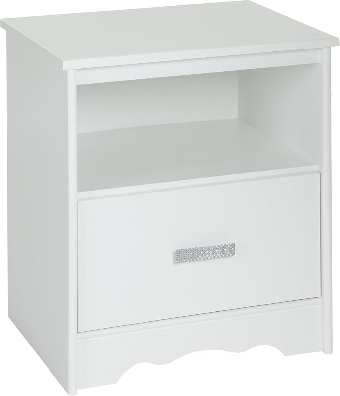 Mesita de noche con 1 cajón South Shore Tiara, blanco puro con tirador decorado