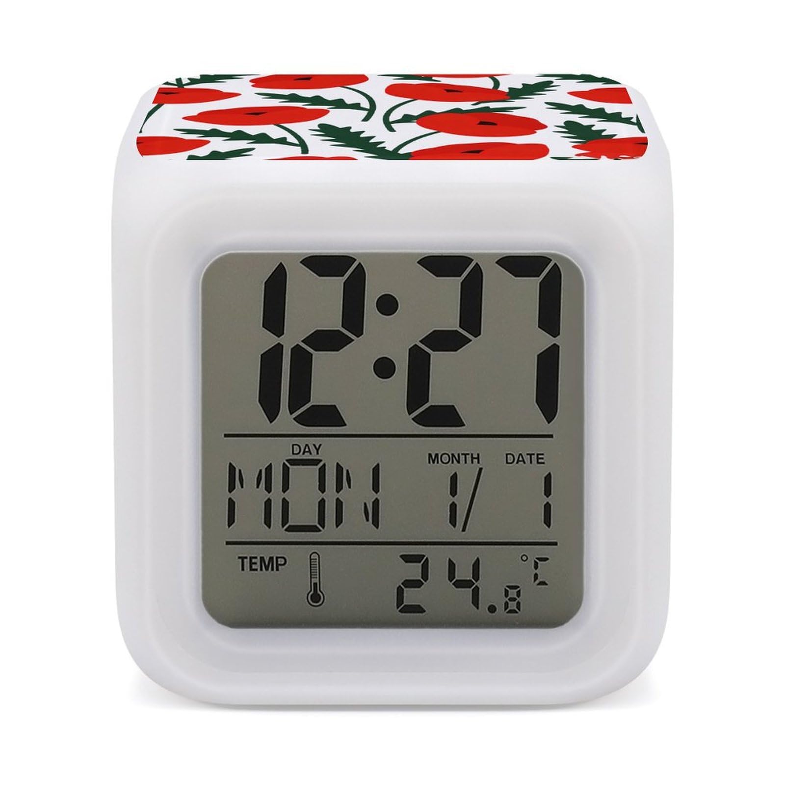 Reloj despertador digital floral eléctrico con pantalla de temperatura ambiente