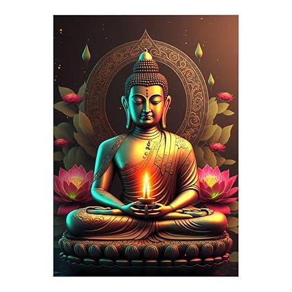 Akki Wold Golden Buddha with Flowers Wall Sticker for Kids Room, Bedroom, Living Room (Multicolor, Size 61Cm X 90Cm)