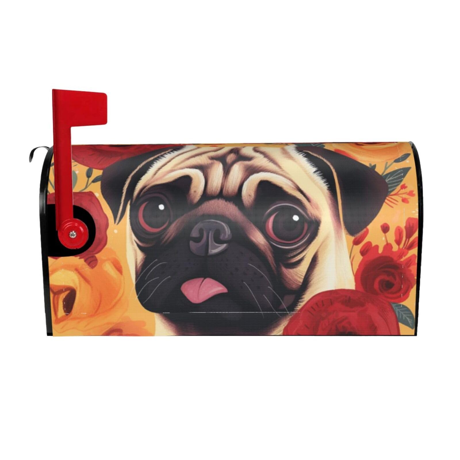 Pug Flower Mailbox Covers Magnetic Wraps Post Letter Box Cover Garden Home Decor 25.5x21 in