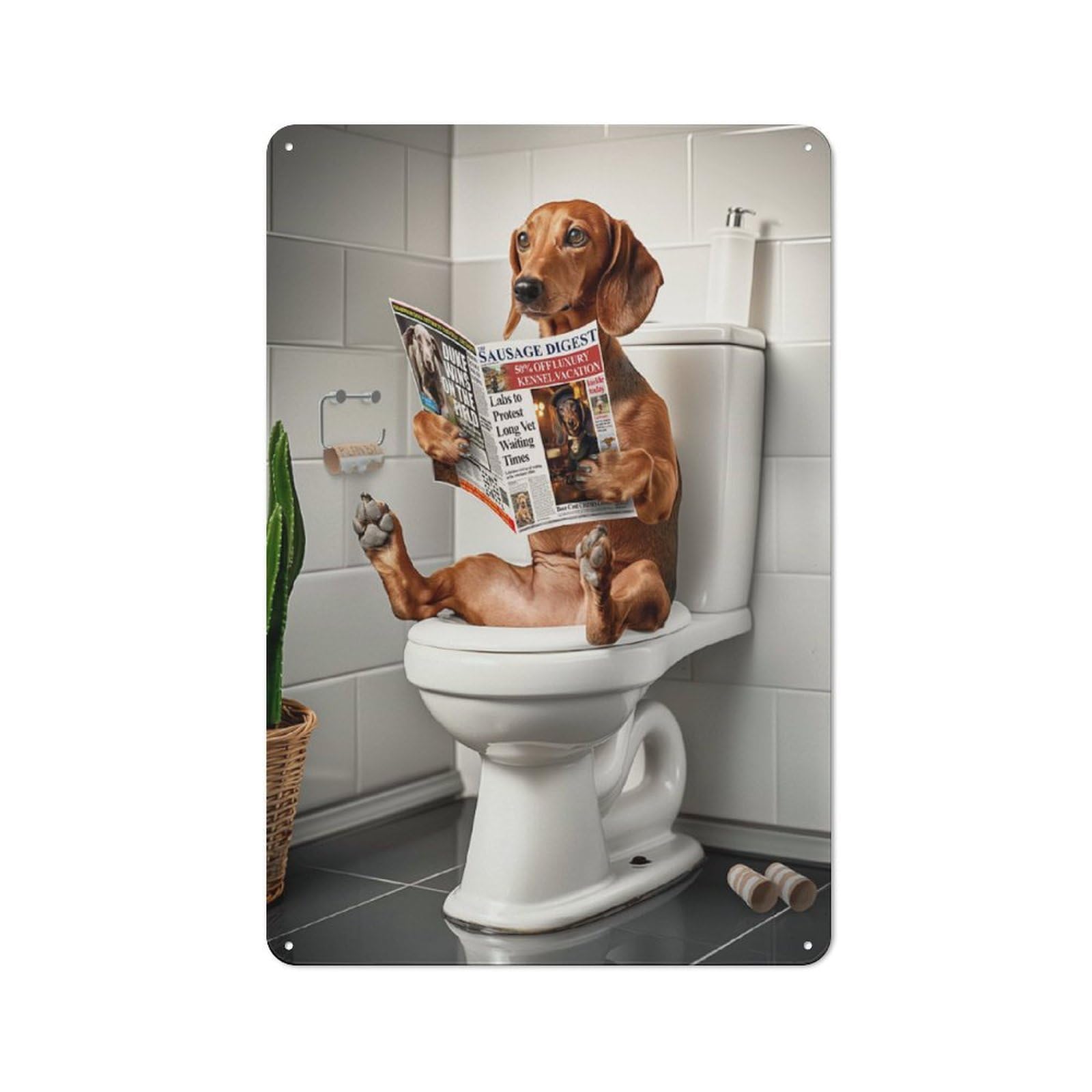 Dachshund in The Bathroom Vintage Metal Sign 30x20cm for Pub Or Café, for Collectors of Vintage Metal Wall Decor