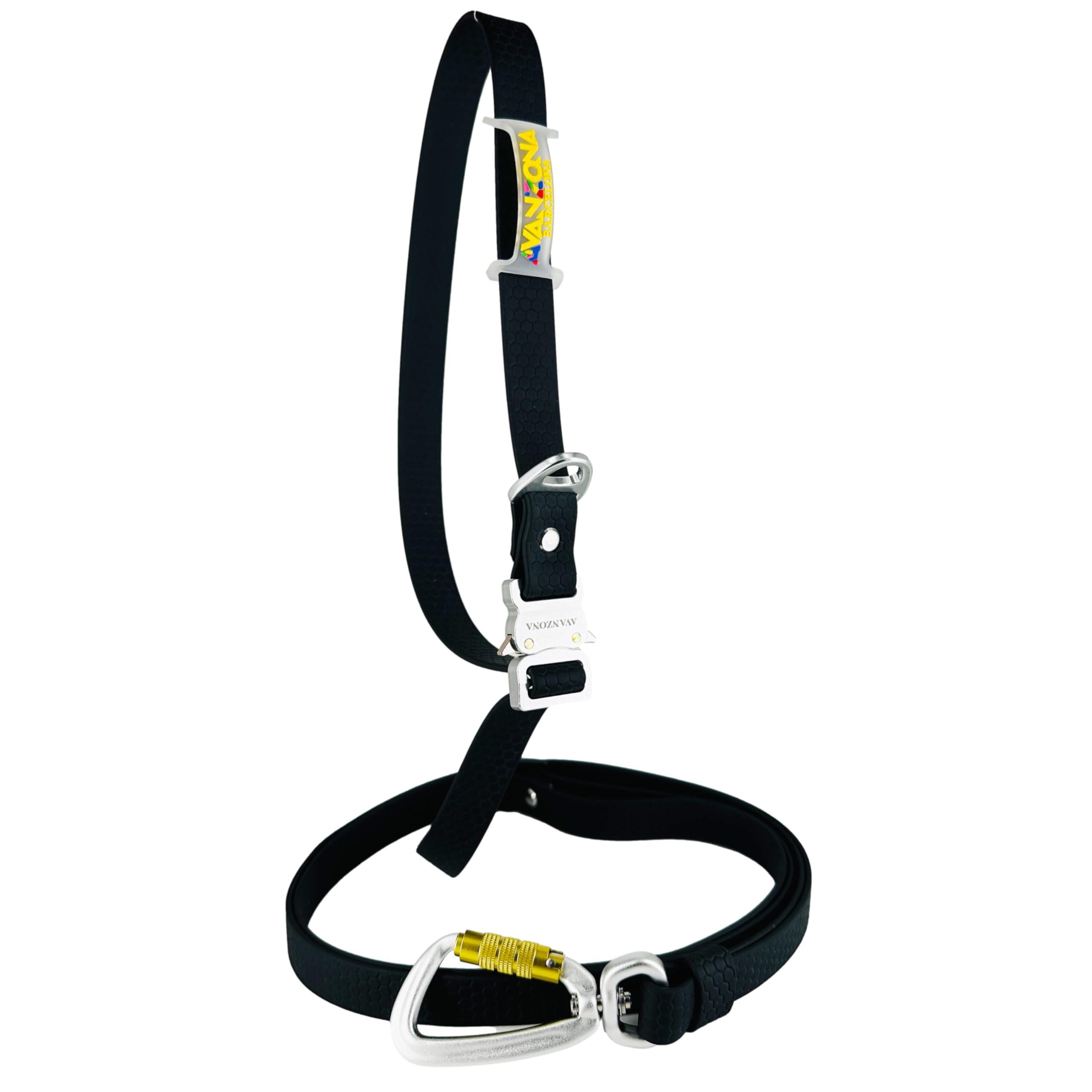 Correa para Perro Manos Libres, Impermeable, Hecha en España, Hebilla de Aluminio, Cinta Recubierta de PVC, Ajustable para Perros Pequeños, Medianos y Grandes. Negro. 2cm * (125cm-225cm).