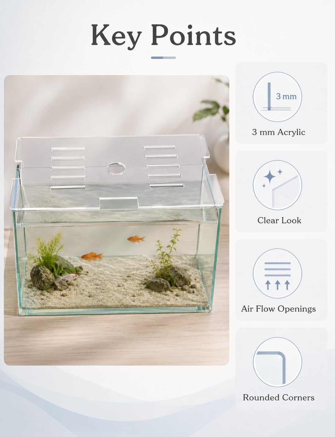 Generico Coperchio Acquario Trasparente in Acrilico, Foro Alimentazione e Filtro(60x30 cm)