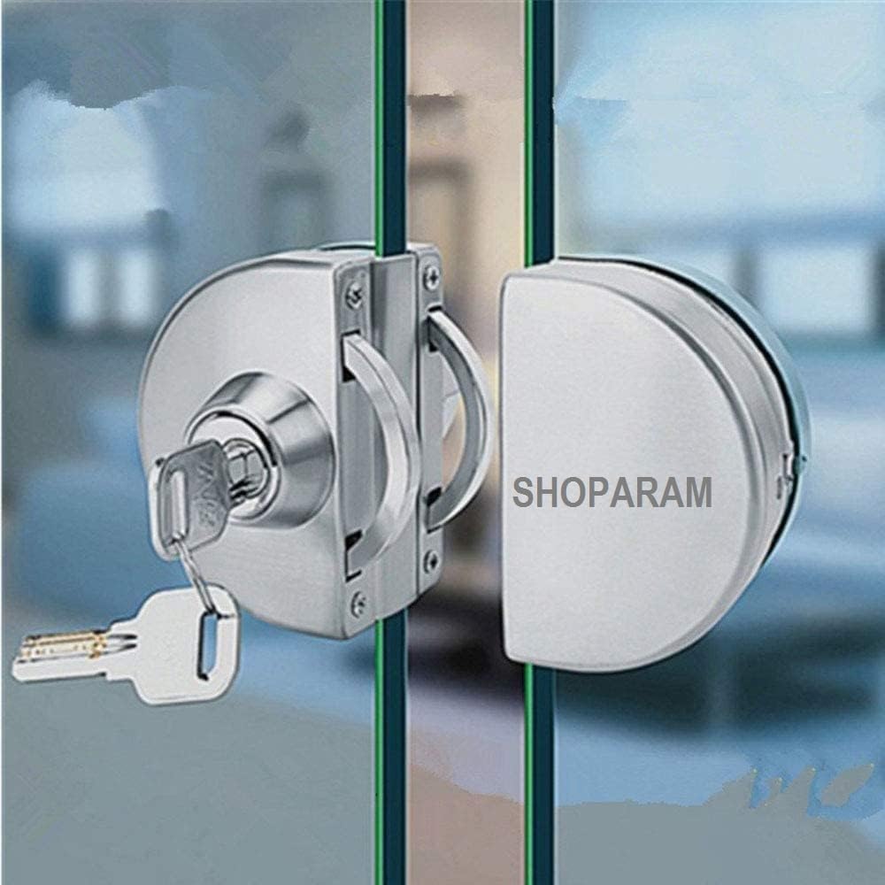 SARNESHWERAM Stainless Steel Door Lock with 10 Inch D Shape Handle Silver No Drilling for 10mm to 12mm Frameless Glass Panel Lock and Pull Set Heavy Duty Commercial Entrance Hardware Kit 1