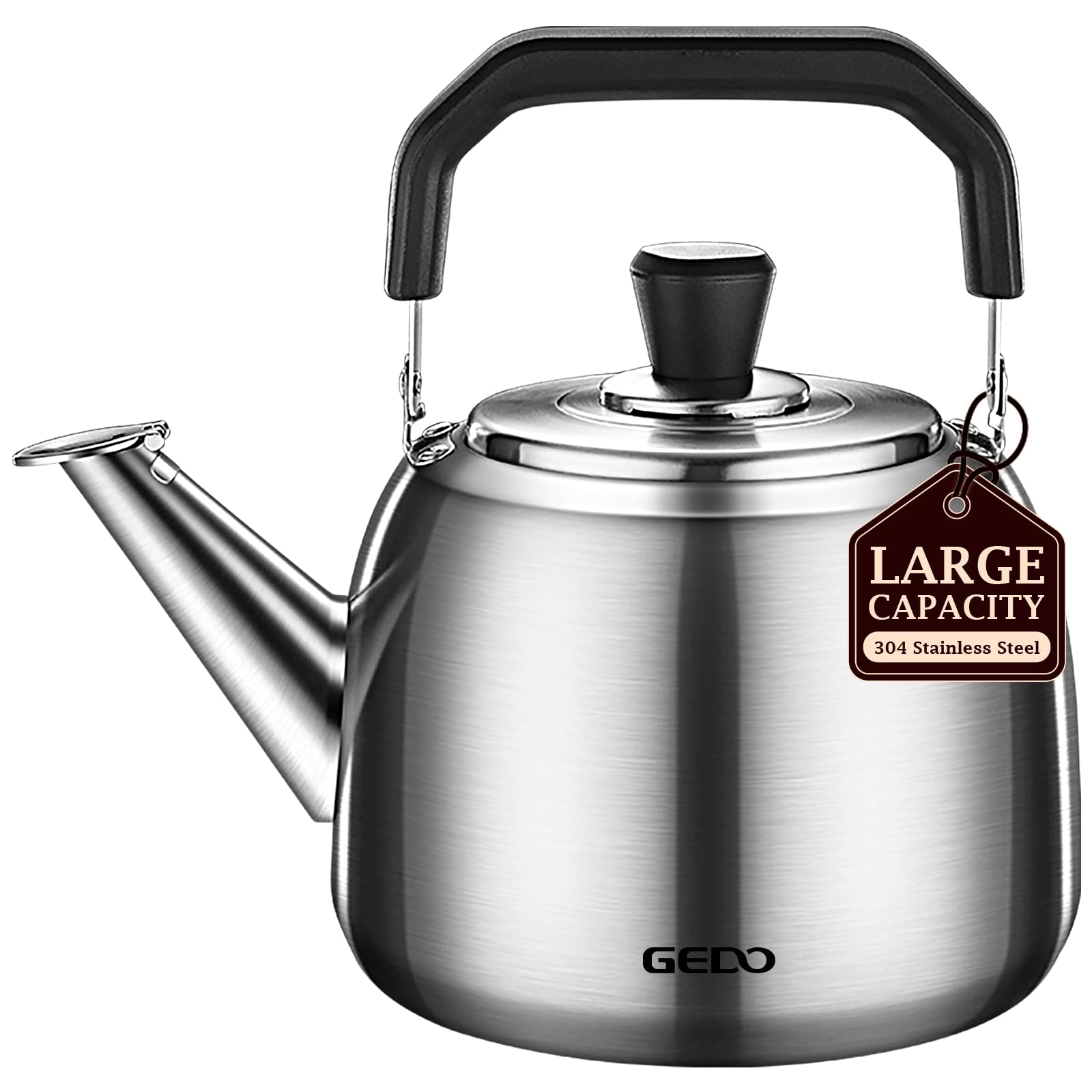gedo stainless steel whistling tea kettle, 304 food grade, large capacity, stovetop kettle for gas stove and induction cooktop (5l/5.28qt)