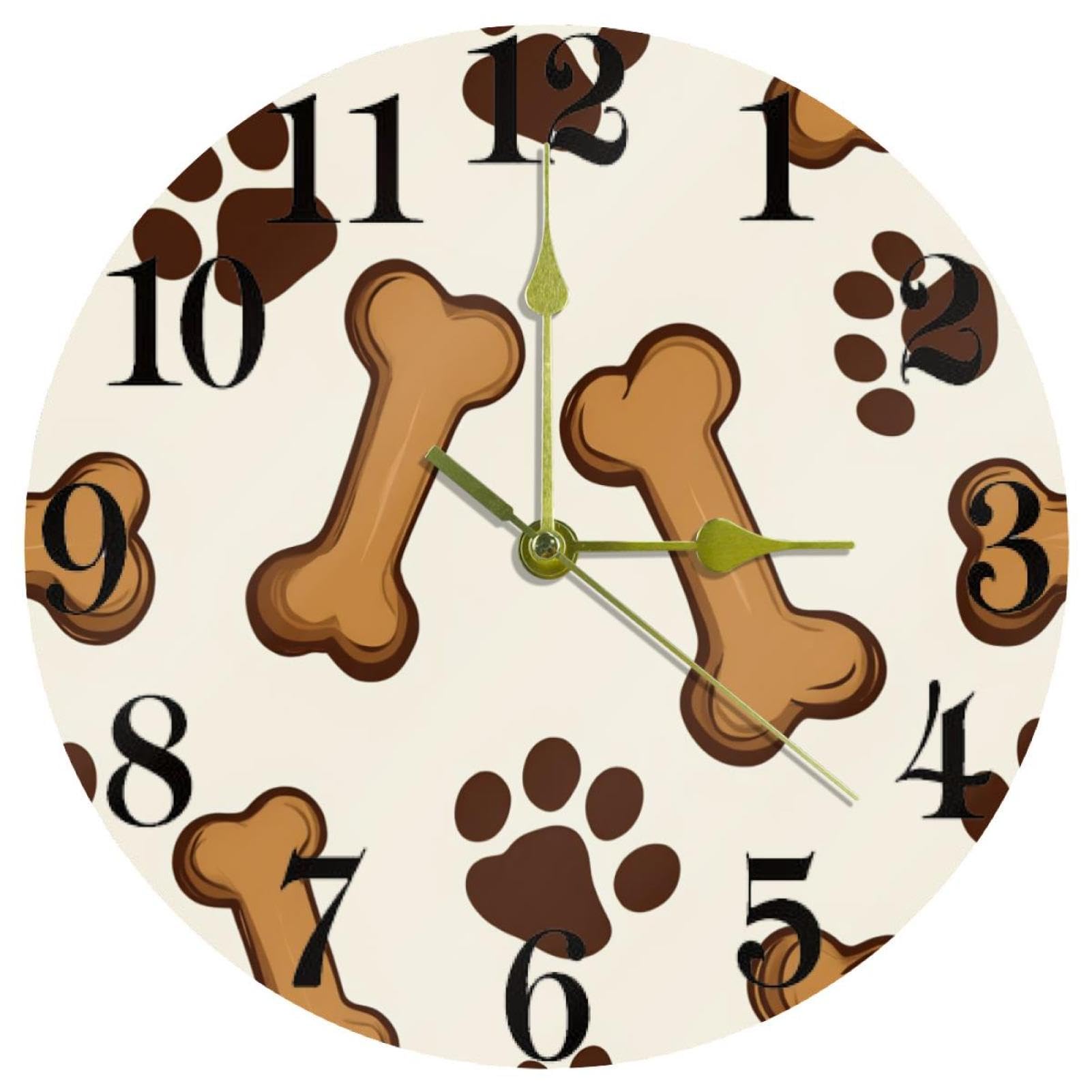 Horloge murale ronde marron sans tic-tac idéale pour la décoration de la cuisine