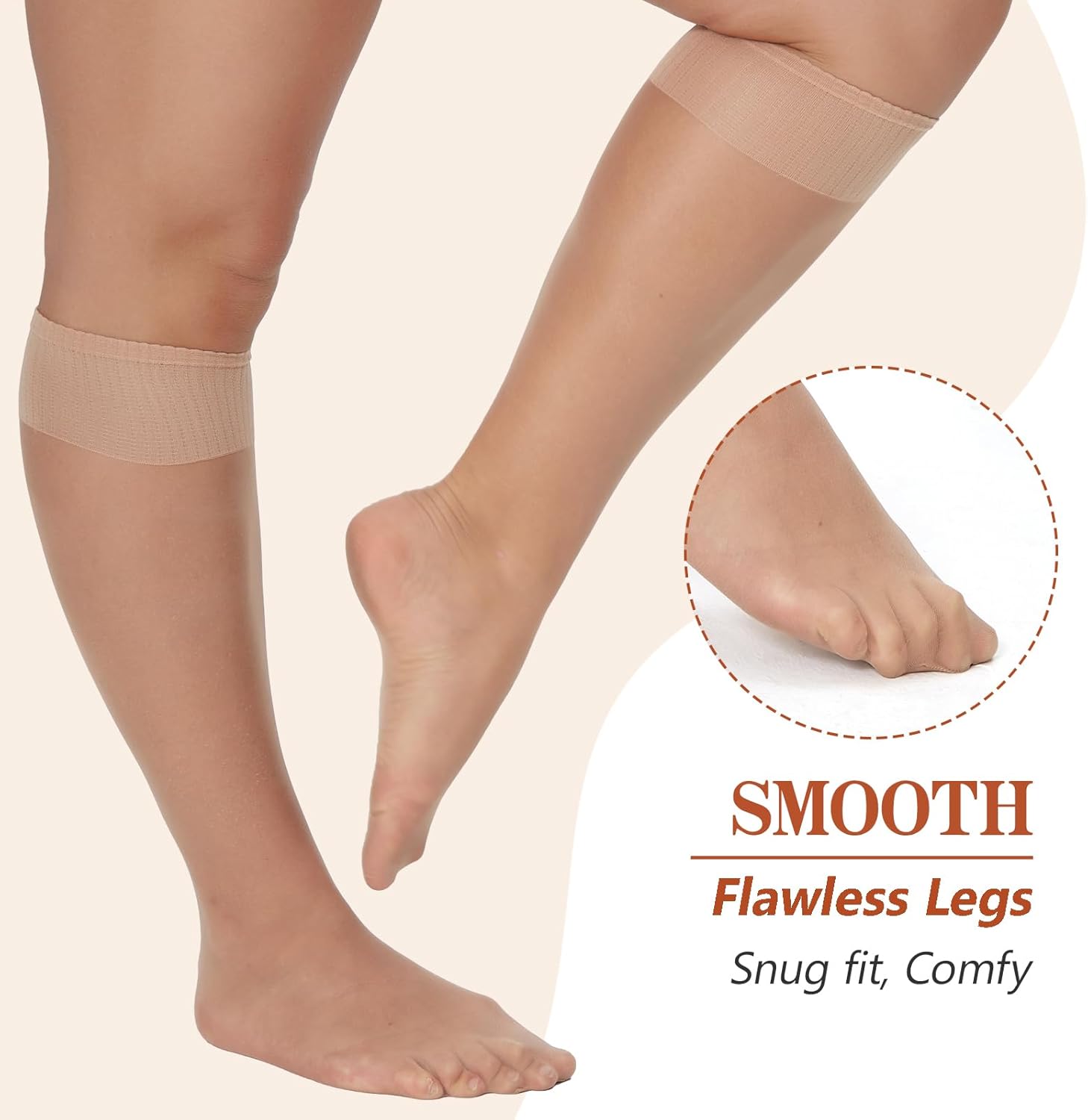 WiliW 6 Packs Plus Size Knee High Sheer Stockings for Women, Nylon Trouser Socks - Image 4