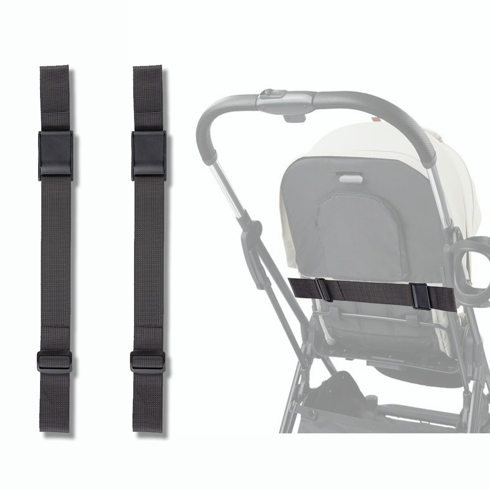 2 cinghie per passeggino da erigere (nero), universali, Sit Me Up, rimorchio per bicicletta per bambini, cintura per seggiolino per bambole, compatibile con passeggini Yoyo ecc