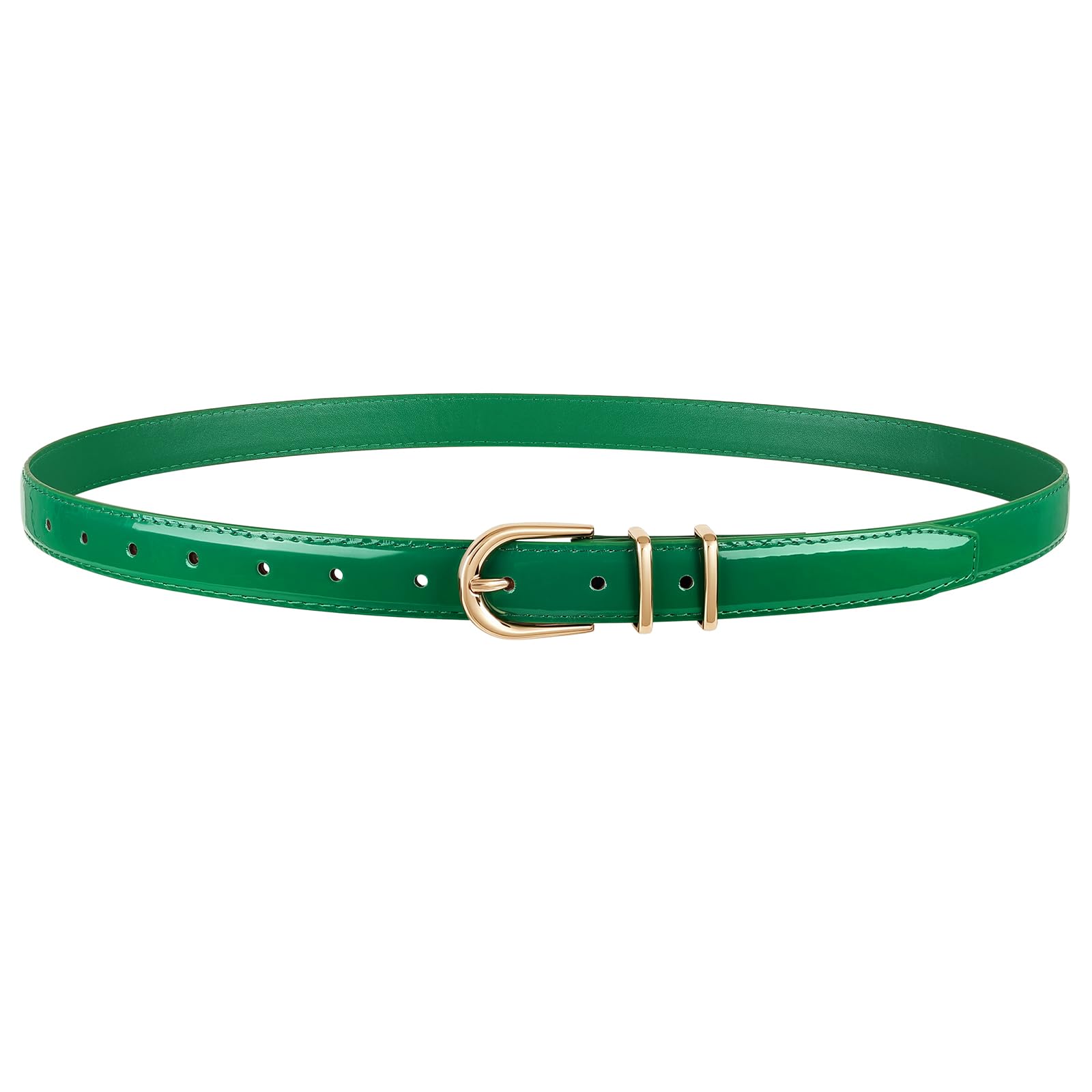 JASGOOD Women Skinny Leather Belt for Jeans Pants Fashion Ladies Thin Belt for Dress with Gold Single Prong Buckle