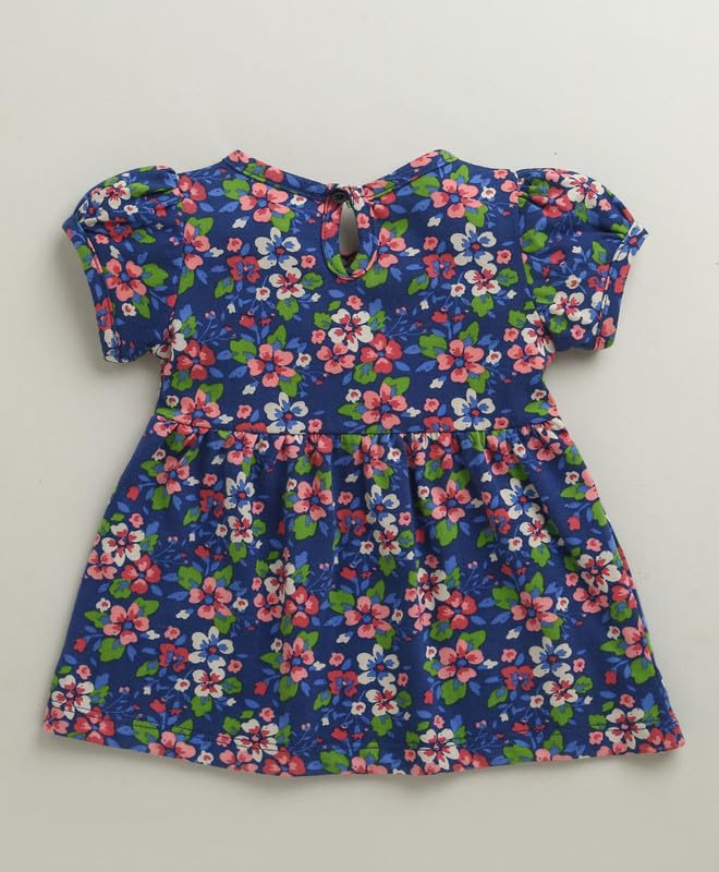 Image of BUMZEE Baby Girls Regular Fit Half Sleeves Round Neck Cotton Knee Length Fit & Flare Dress