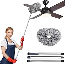 Fan Cleaner Brush with Long Rod Microfiber Feather Duster Extension Pole Adjusts Washable Duster for Fans Ceiling, Window Blinds, Furniture (Gray)
