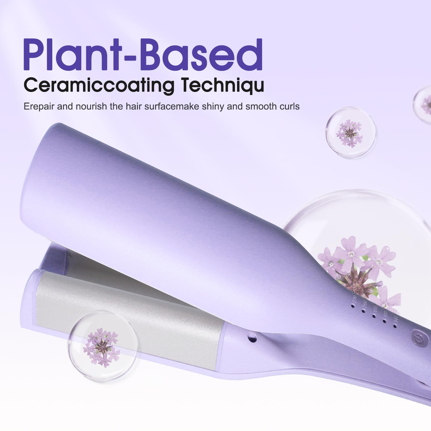 Tieumioe Beach Waves Curling Iron 1.4 Inch Double Barrel Waver, Ceramic Wave Iron for Hair Crimper for Women, Anti-Scald, Dual Voltage Wavy Iron Deep Waver Hair Tool, Purple - Image 7 thumbnail